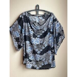 Dots SZ 3X Blue Floral Mixed Animal Print Dolman Sheer Festival Coverup